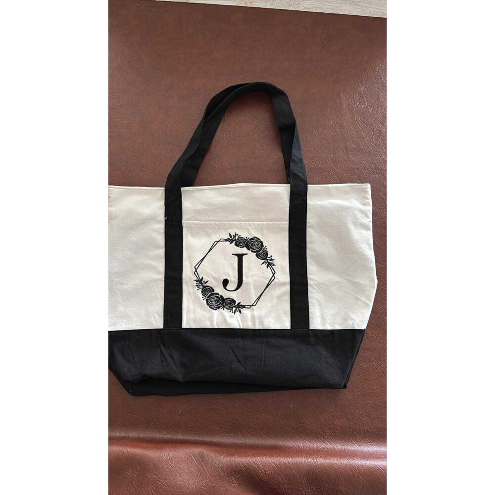 J Travel Canvas Tote Bag Letter Zipper Closure